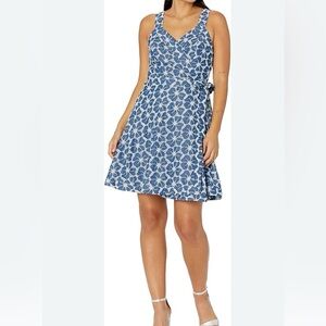 Blue Floral Sleeveless Dress. Guess